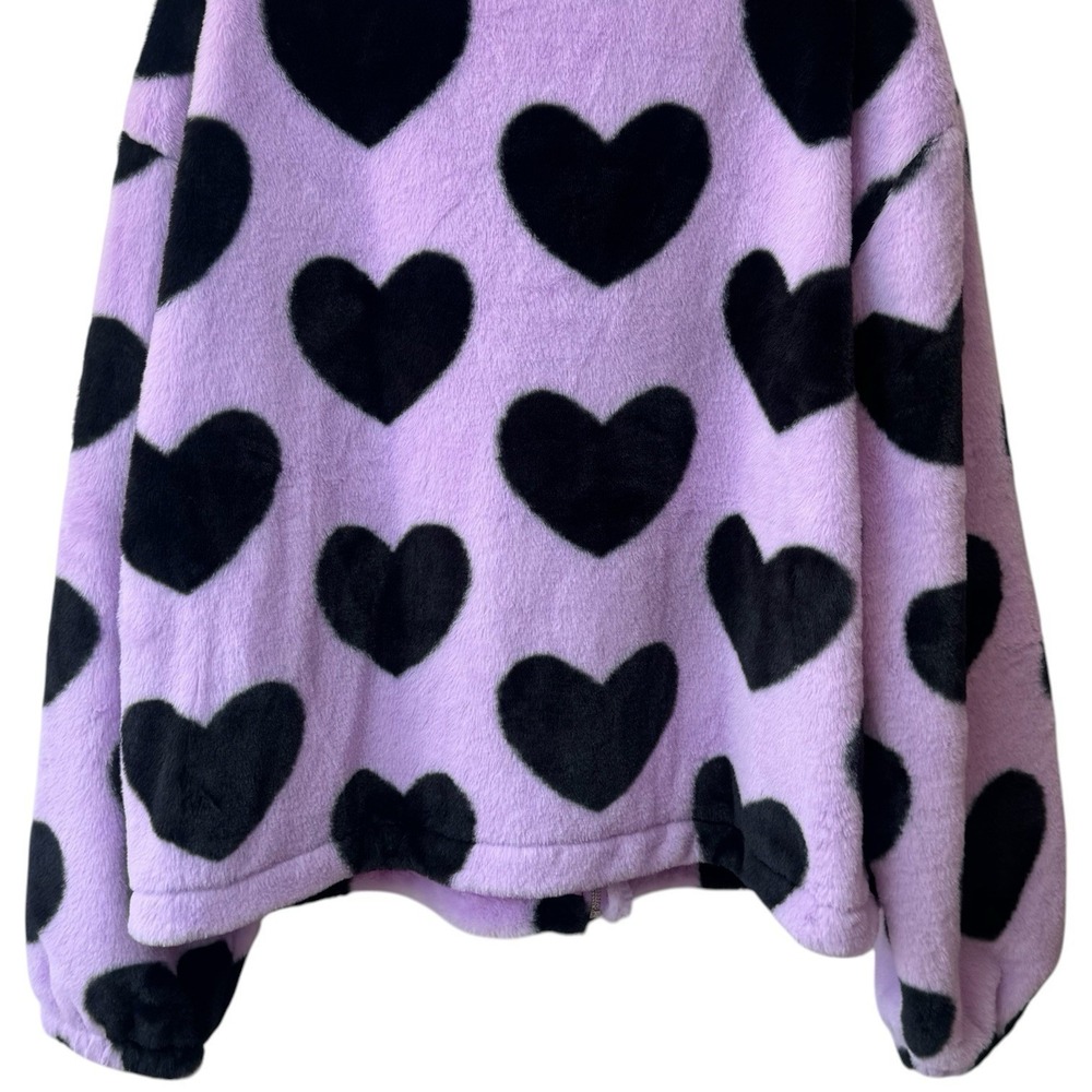 NEW I Believe Purple Heart Fuzzy Bomber Jacket Feminine Cozy Special Occasion 1X - Picture 7 of 11
